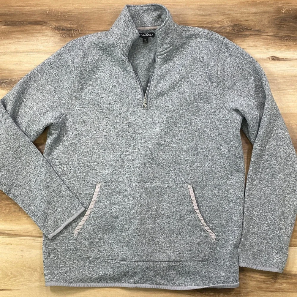 J. Crew Mercantile Fleece Pullover Mens XL Classic 1/4 Zip Polyester Grey